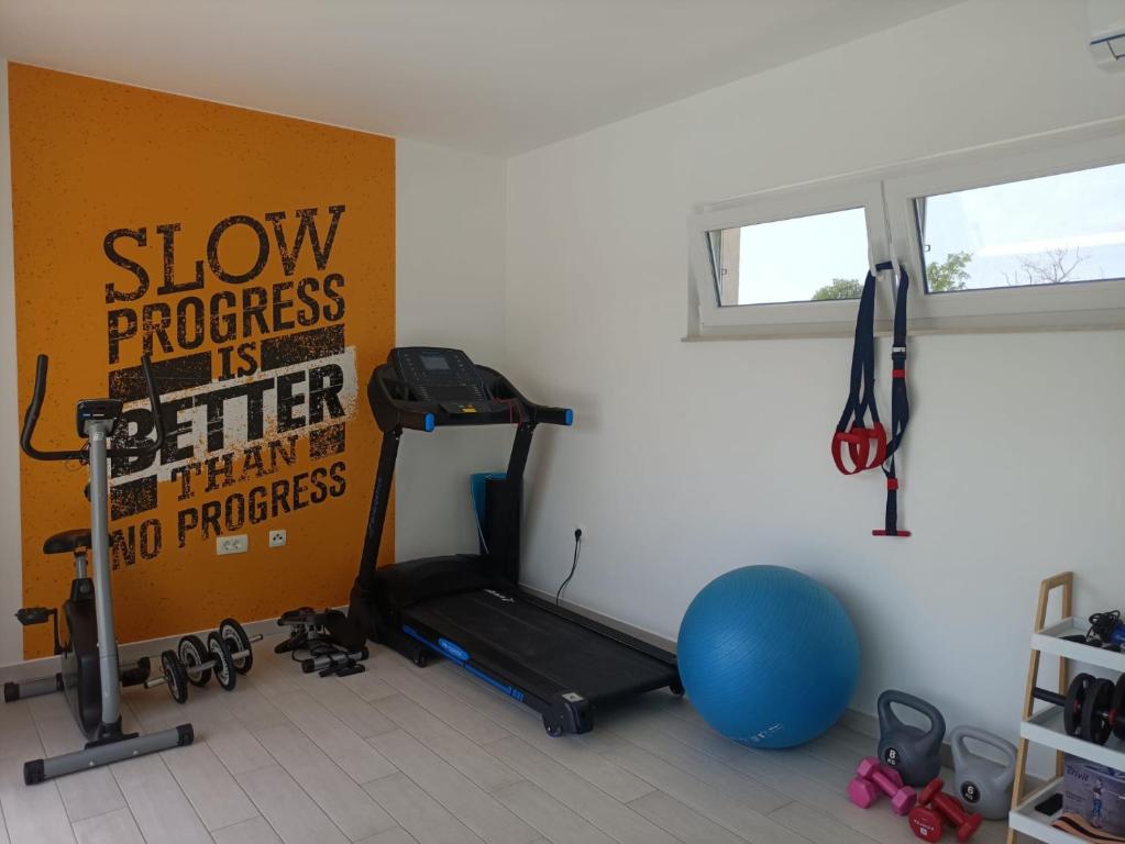 Centrum fitness w obiekcie Villa ARIA with a private heated pool