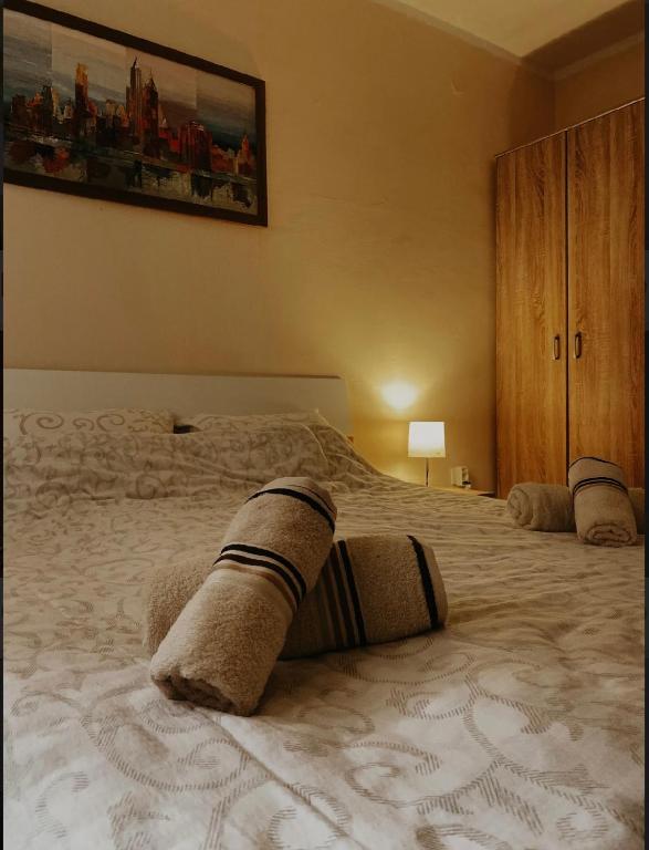 a bedroom with a large bed with pillows on it at Kristina in Novi Sad