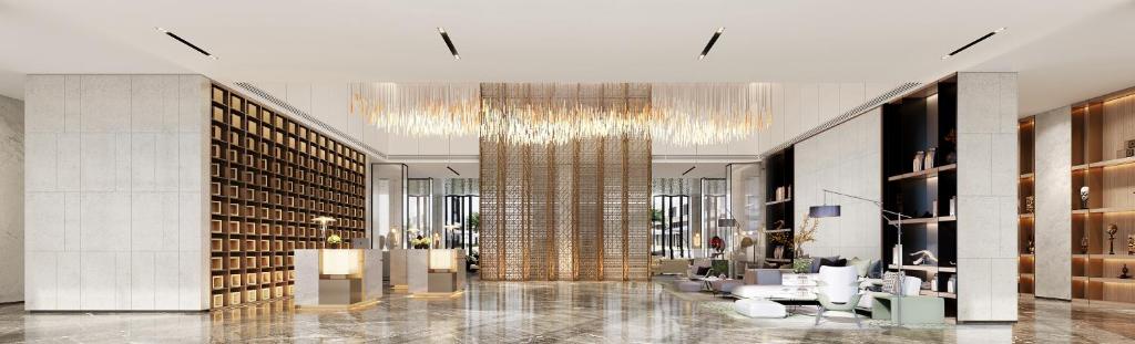 a rendering of a lobby with a chandelier at Argyle Grand Hotel Nairobi Airport in Nairobi