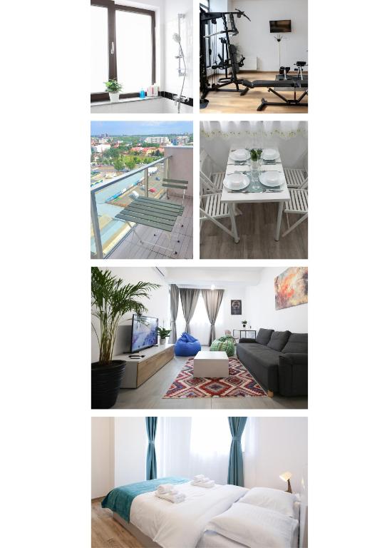 a collage of four pictures of a living room at Vitan Central Oasis - NEW Building - FREE Secured Private PARKING - Self Check-in - in Bucharest
