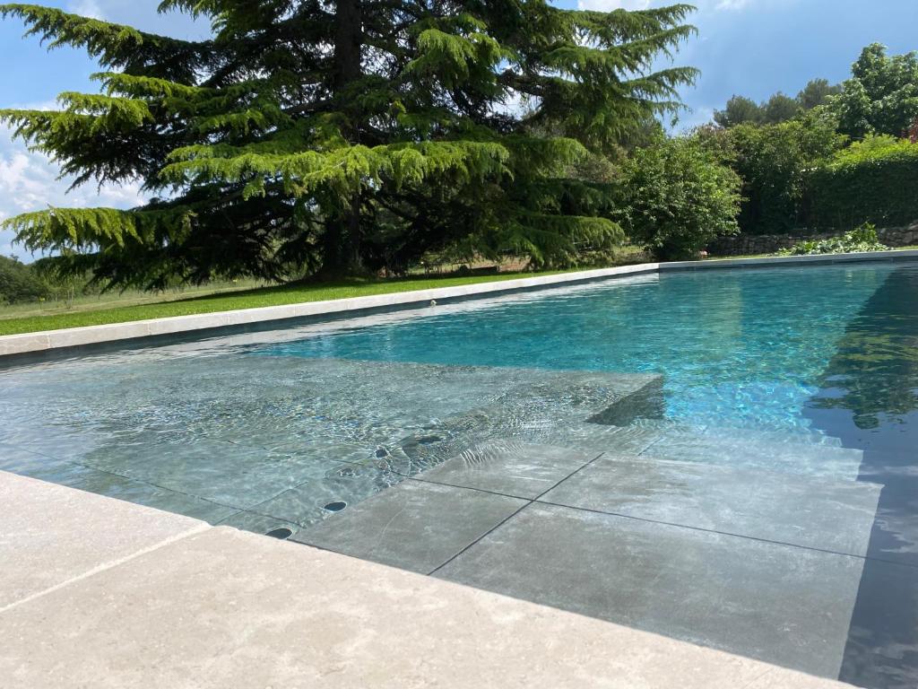 une piscine avec un arbre en arrière-plan dans l'établissement Domaine Dupaïs, 15 min du centre d’Aix en Provence, à Aix-en-Provence
