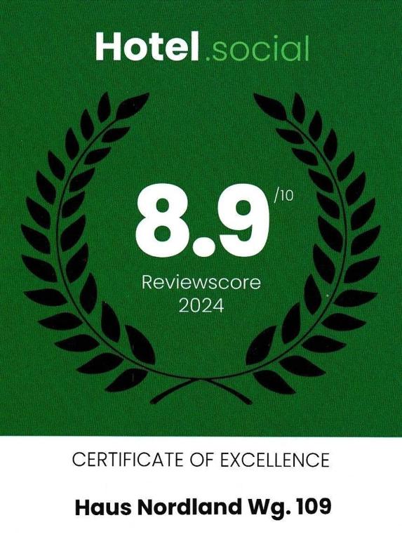 Certifikát, hodnocení, plakát nebo jiný dokument vystavený v ubytování Haus Nordland Wg. 109