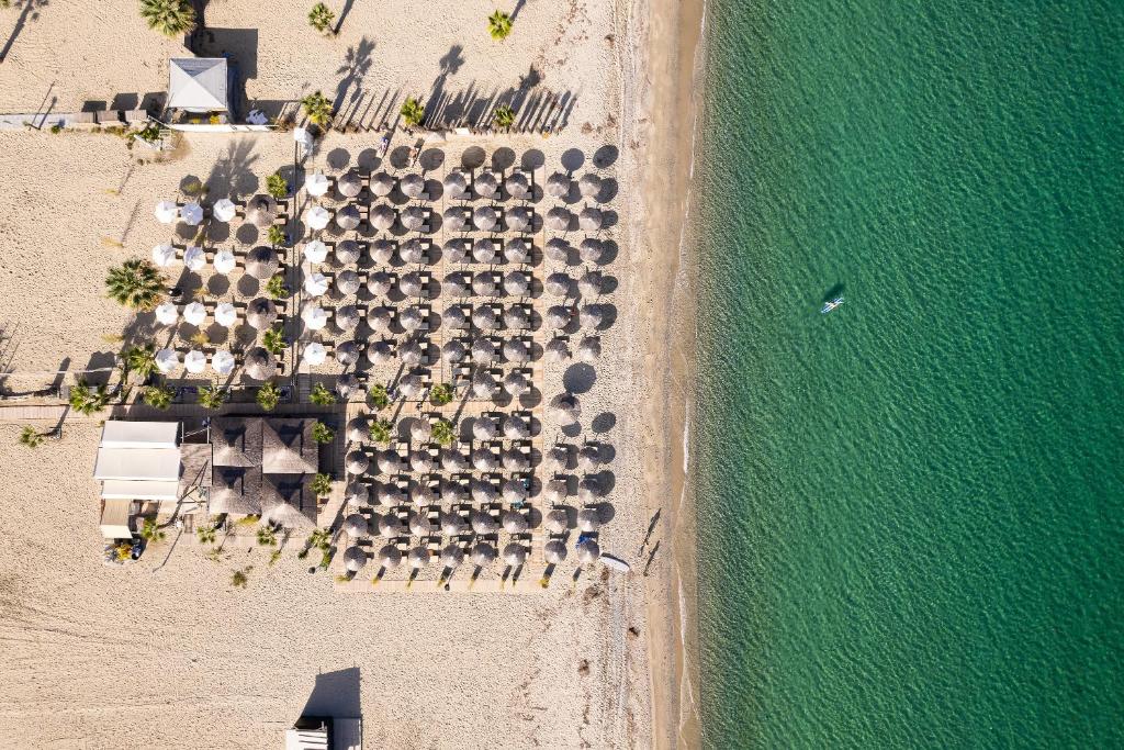 an aerial view of a parking lot next to the water at Olympic Star Beach Hotel in Nei Poroi