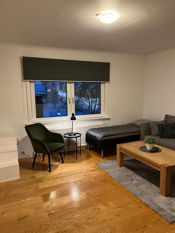a living room with a couch and a table at Big Apartment in central Kiruna 5 in Kiruna