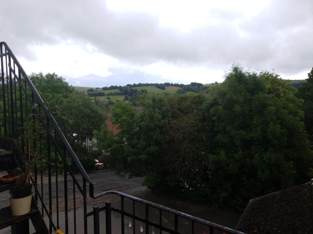 a balcony with a view of trees and bushes at The Royal Oak Hotel in Highpeak Junction