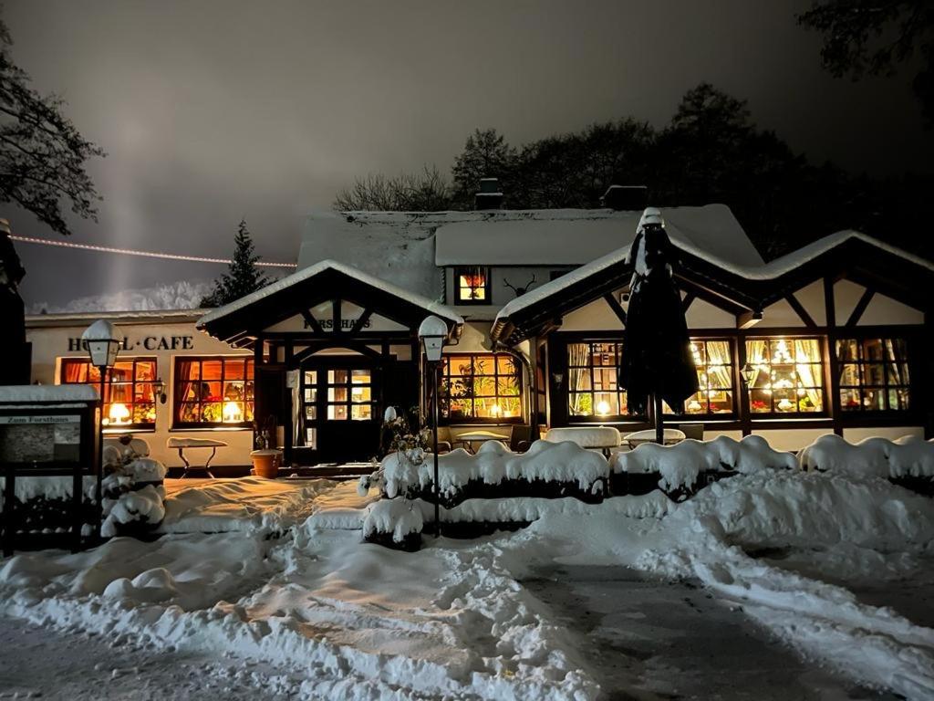 ヴィリンゲンにあるHotel zum Forsthausの夜雪に覆われた家