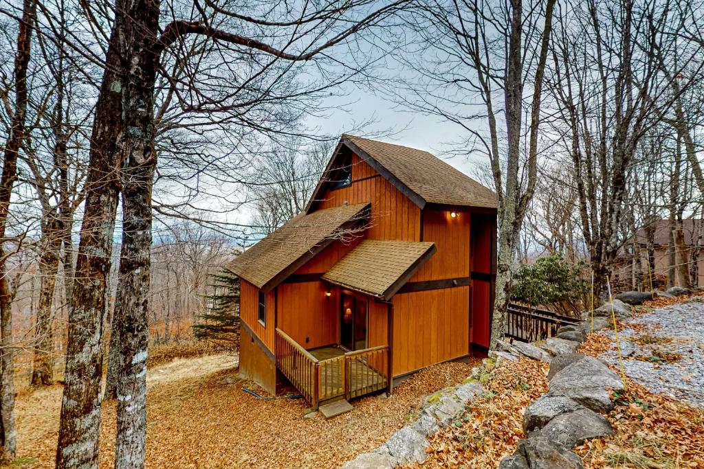 eine kleine Holzhütte mitten im Wald in der Unterkunft The Treasure of Beech Mountain in Beech Mountain