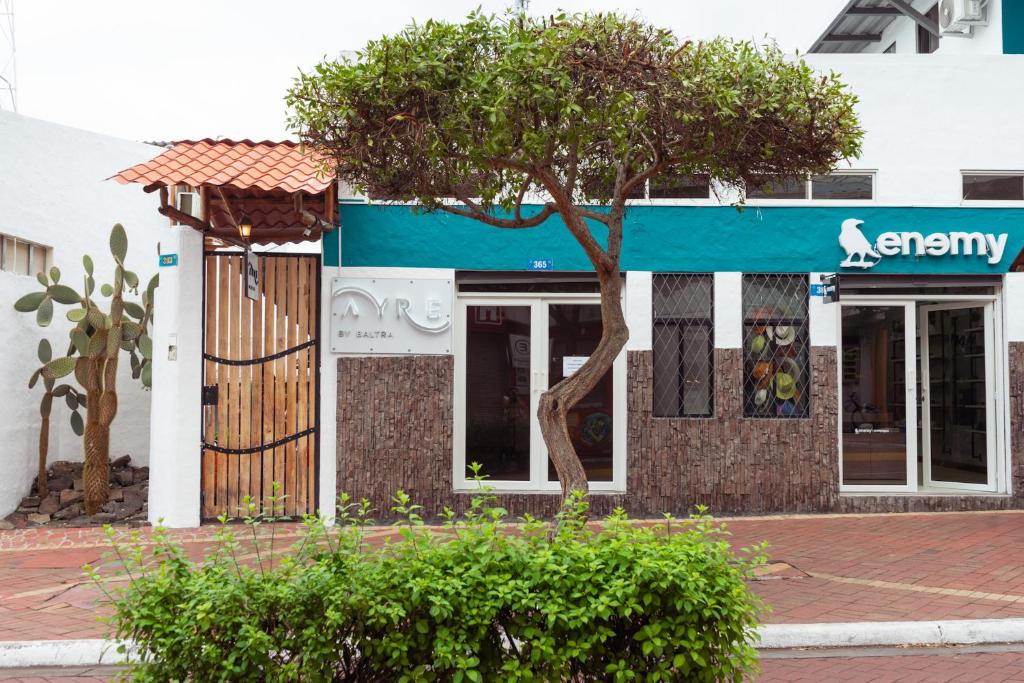um edifício com uma árvore em frente em HOTEL AYRE By Baltra em Puerto Ayora