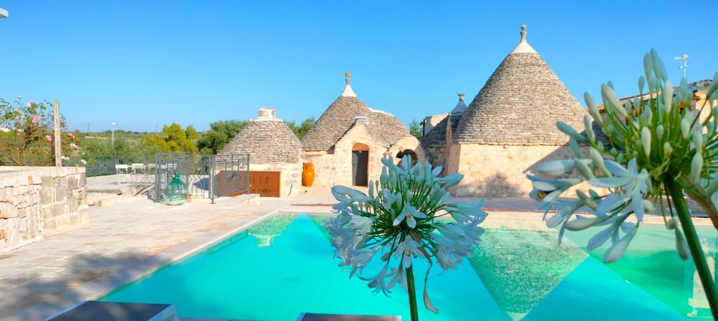 eine Villa mit einem Pool und einigen Pflanzen in der Unterkunft Trullo la perla di pietra in Alberobello