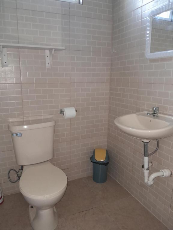 ein Bad mit einem WC und einem Waschbecken in der Unterkunft Mountain View Apartments #10 in Glanvillia