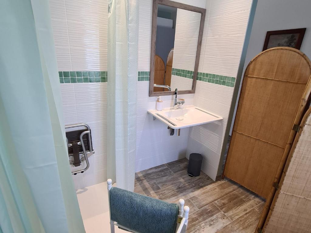 a bathroom with a sink and a mirror at Guestroom Briare, 1 pièce, 2 personnes - FR-1-590-369 in Briare