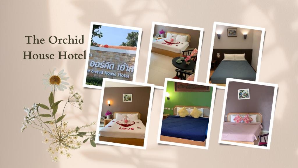 a collage of pictures of a house hotel at The Orchid House in Ban Nong Kung Yai