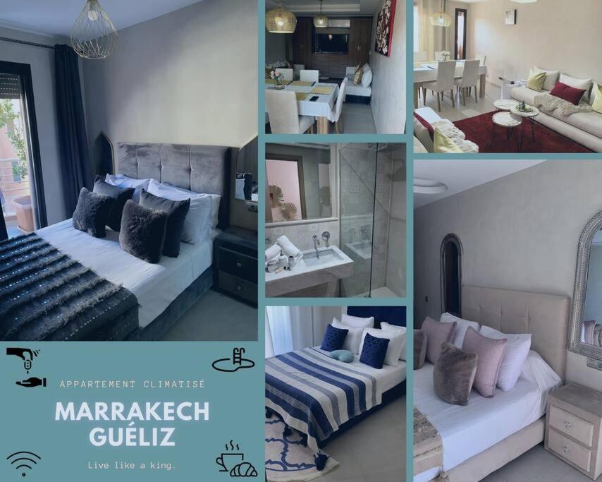 un collage de photos d'une chambre d'hôtel dans l'établissement Appartement neuf climatisé, centre Marrakech., à Marrakech