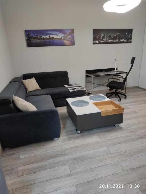 a living room with a couch and a coffee table at Lovely condo in the heart of Warsaw Piękne mieszkanie w samym sercu Warszawy in Warsaw