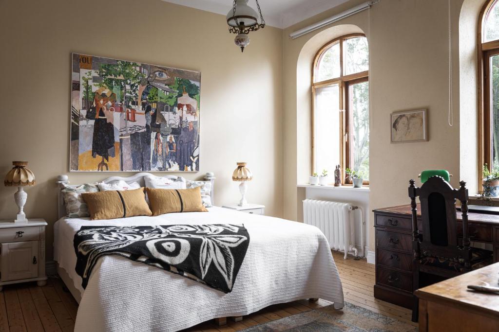 Postel nebo postele na pokoji v ubytování Vita Huset på Österlen