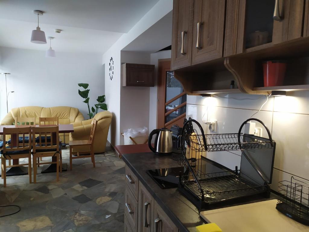 a kitchen and living room with a dining room at Apartamenty Barbara Ustroń Jaszowiec in Ustroń