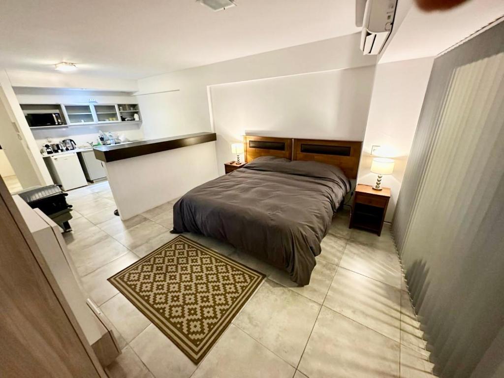 a bedroom with a bed and a rug on the floor at Apartamento en Recoleta in Buenos Aires