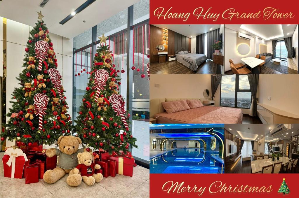 a collage of photos with a christmas tree in a room at Hoang Huy Grand Tower - Apartment - Homestay in Hai Phong