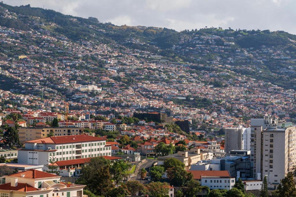 uitzicht op een stad met gebouwen op een heuvel bij Ramos Apartment by HRM in Funchal