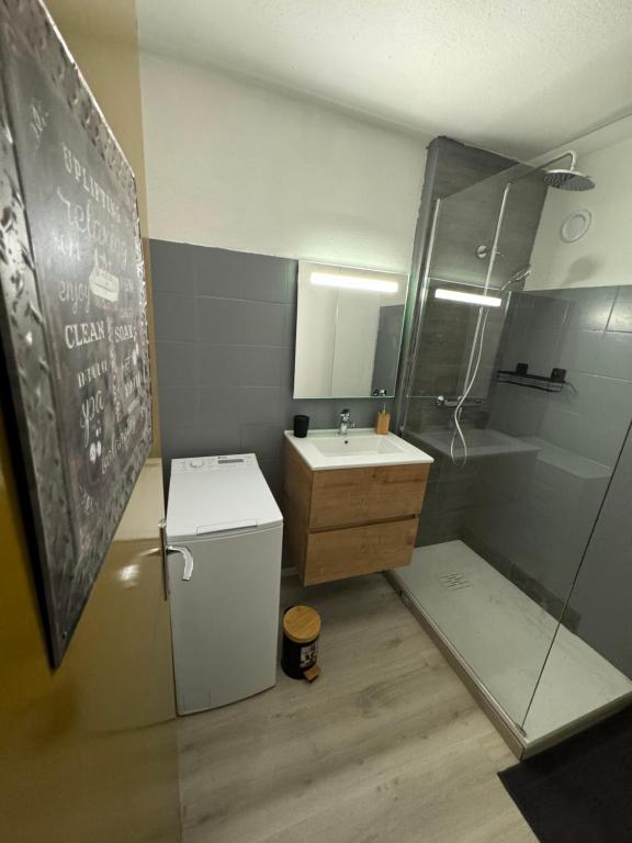 a small bathroom with a toilet and a sink at Studio avec terrasse vue sur cousson in Digne-les-Bains