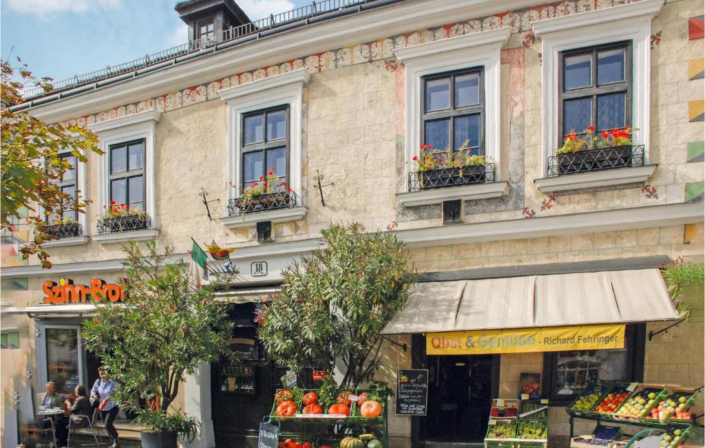 a building with flower boxes on the windows of a store at Apartment Marktplatz in Perchtoldsdorf