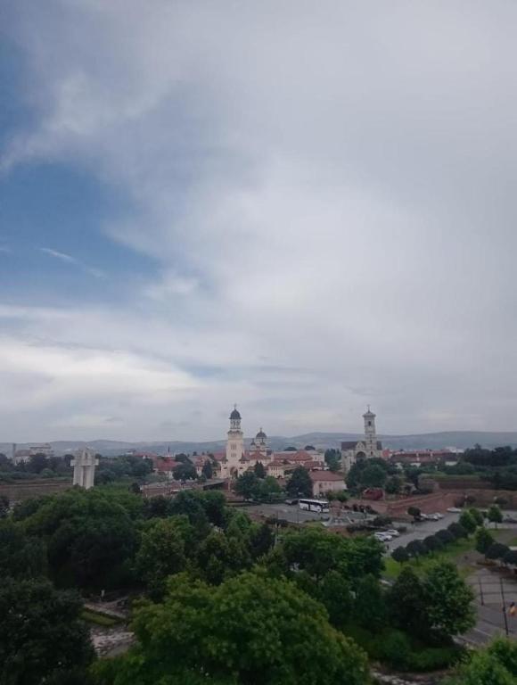a view of a city with trees and buildings at SilviaHouse in Alba Iulia