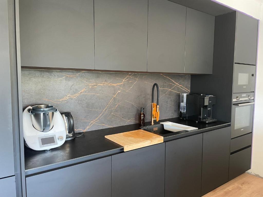 a kitchen with a white appliance on a counter at Superbe appartement haut de gamme centre ville in Le Mans