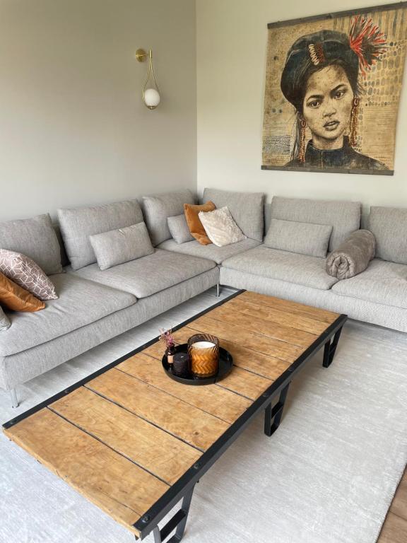 a living room with a couch and a coffee table at Superbe appartement haut de gamme centre ville in Le Mans