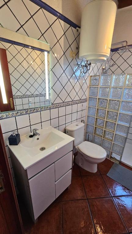 a bathroom with a sink and a toilet at Los Cerrajones: spectacular views from the cliff in Agulo