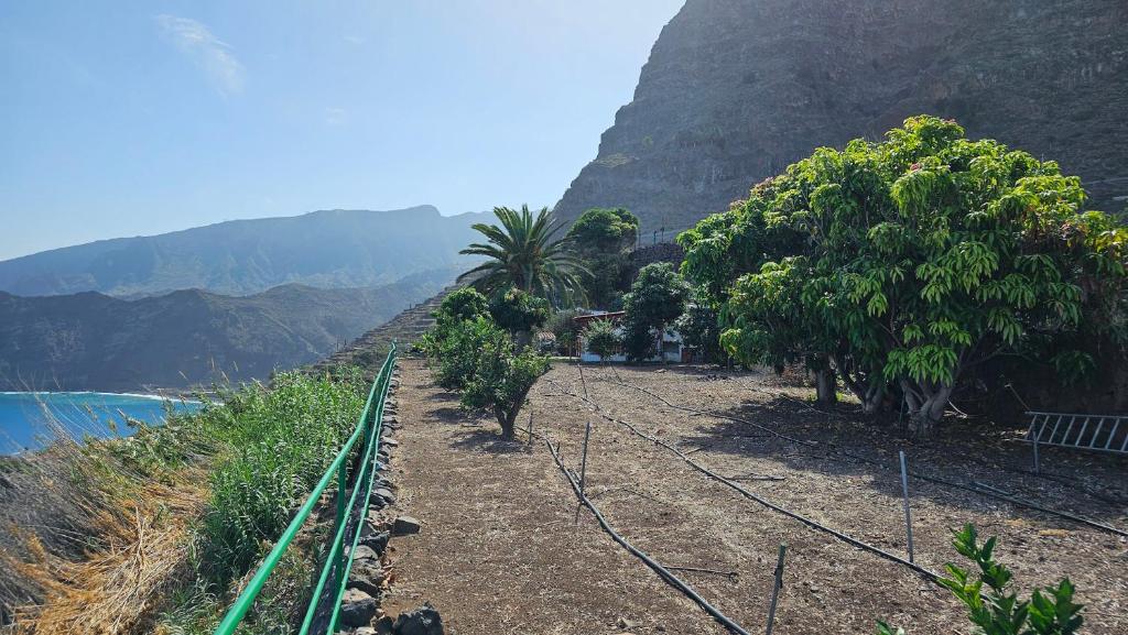 a train track with trees on the side of a mountain at Los Cerrajones: spectacular views from the cliff in Agulo