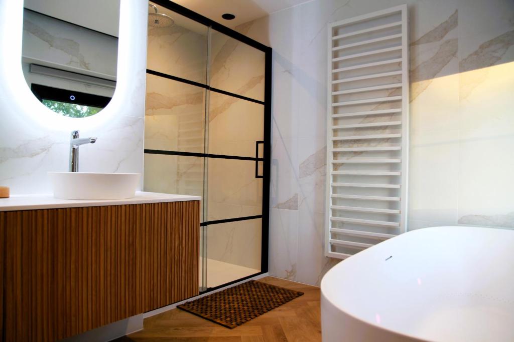Koupelna v ubytování Dionbulles & Dionlodge Guesthouse, Private Wellness pool in option