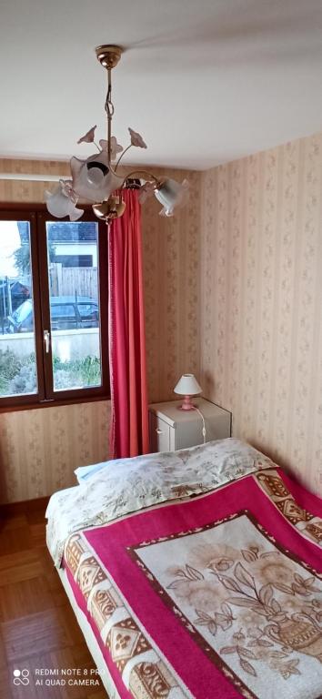 1 dormitorio con 1 cama y ventilador de techo en Etablissement commun avec chambre privé tranquille avec jardin a 10 min a pied de la gare de Fleury-les-Aubrais et 2 min d Orléans en Fleury-les-Aubrais