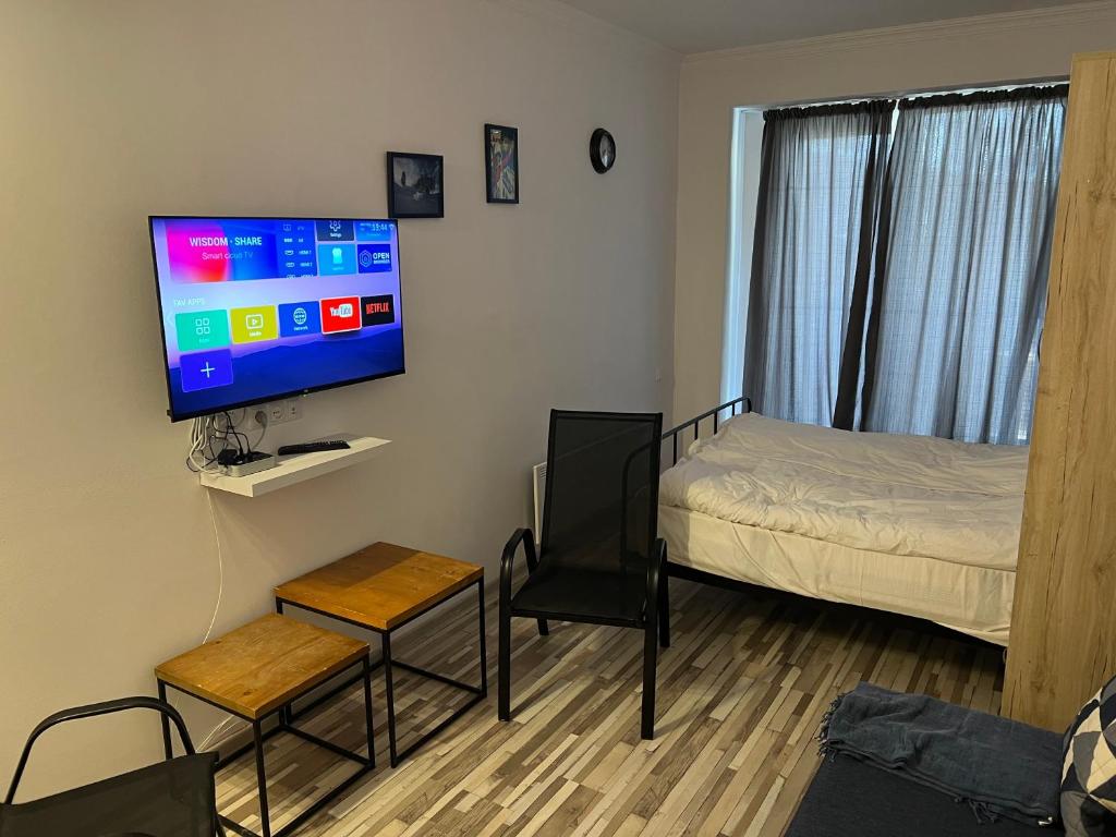 TV a/nebo společenská místnost v ubytování Gudauri Loft Apartment N510