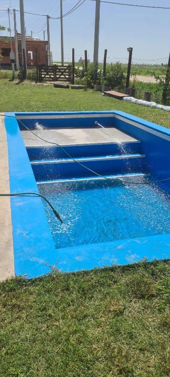 a swimming pool with blue paint on the grass at Quinta Loma Hermosa in Aldea Brasilera