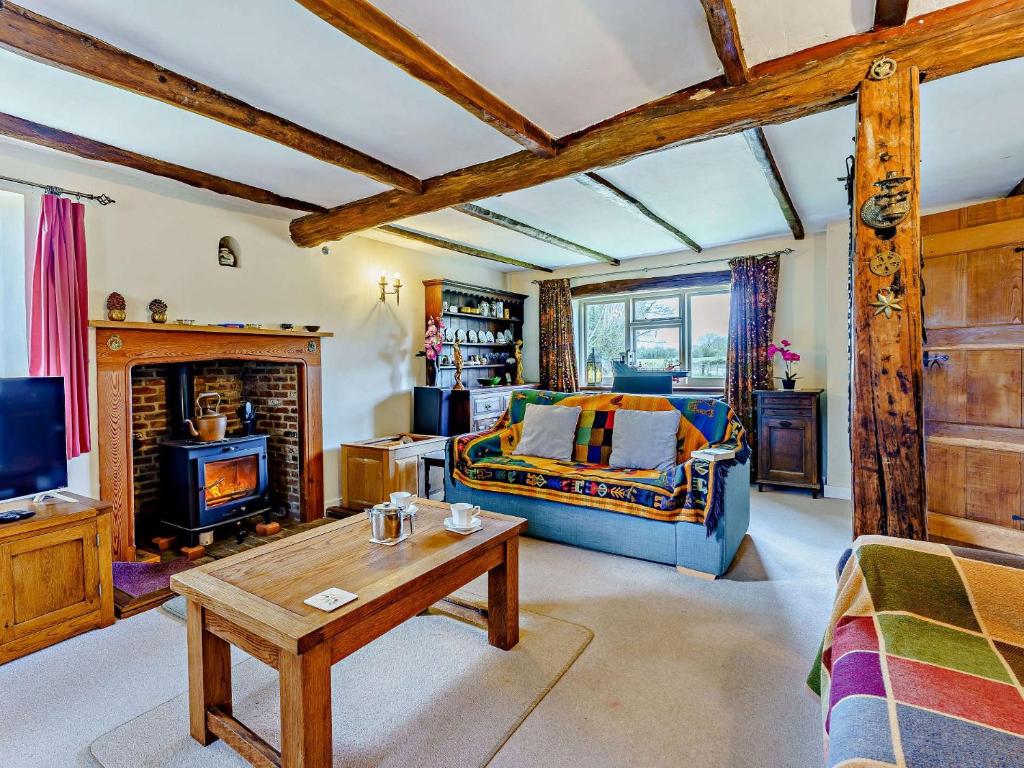 ein Wohnzimmer mit einem Sofa und einem Kamin in der Unterkunft 3 bed property in Aldington 54088 in Dymchurch