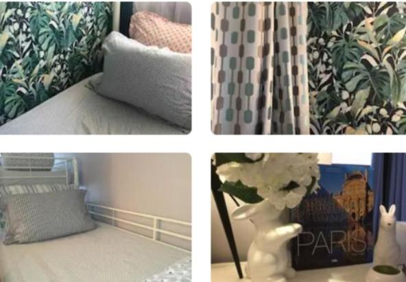 a collage of four pictures of a bedroom with a bed at Just For Sleep-daily stay 8pm to 10am Apres votre arrivee dans le batiment d'entree, contact I'hote via le message ici de reservation pour l'enregistrement I'entree dans la propriete sans I'approbation est interdite-Resevation d'un tiers est inacceptable- in Bobigny