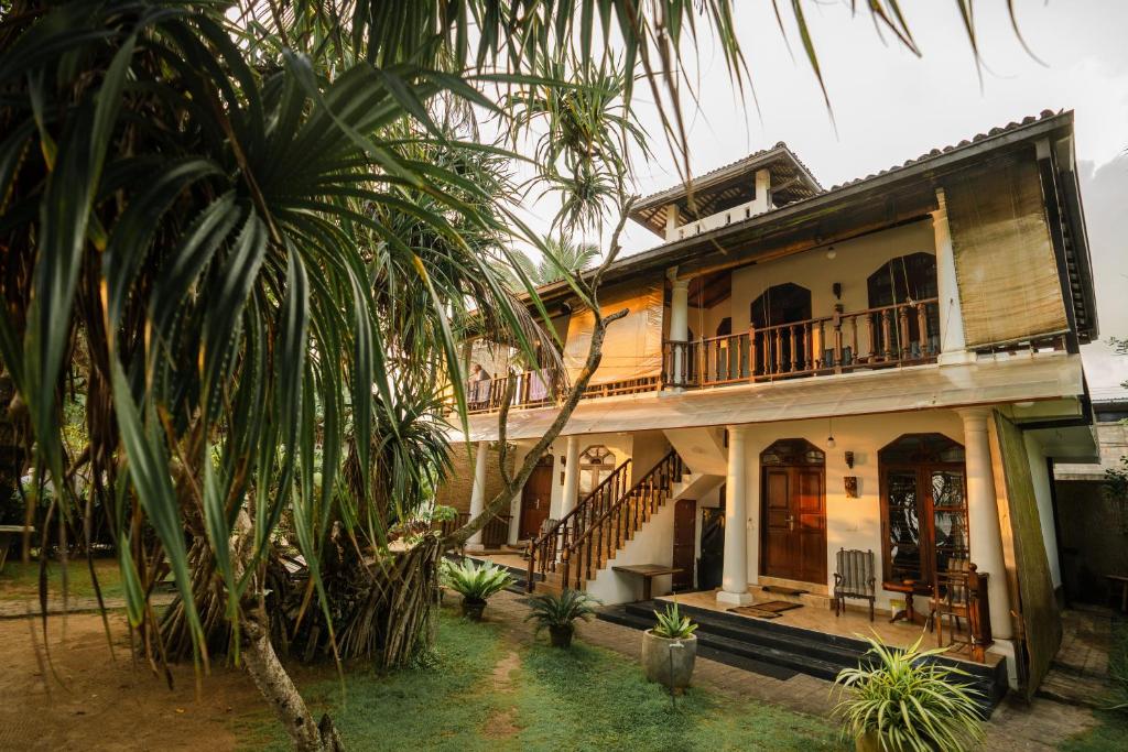 a house with a palm tree in front of it at Villa Jungle & Wiener in Habaraduwa