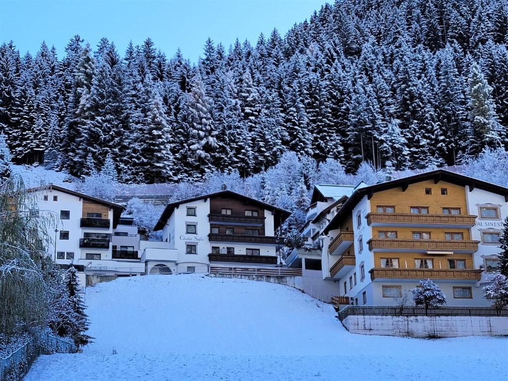 a group of buildings in the snow with trees at Apartment Studio 1 by Interhome in Ischgl