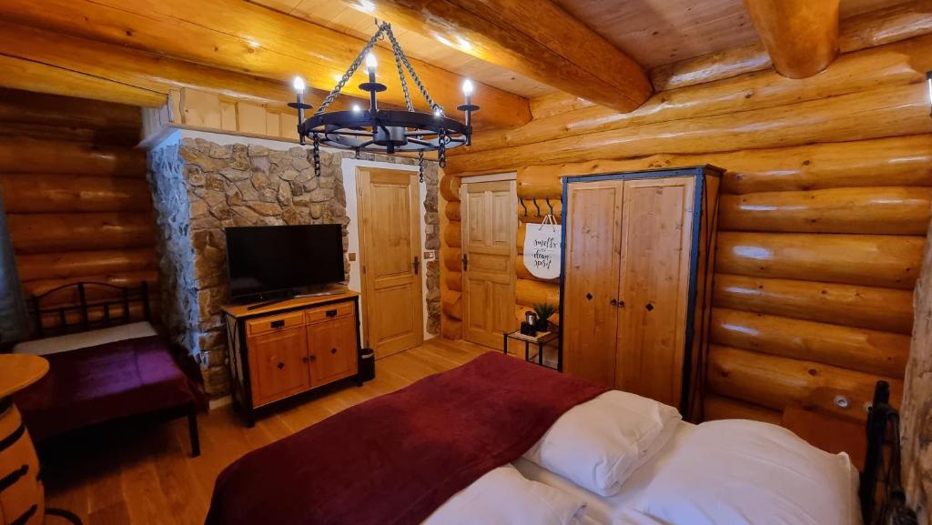 TV a/nebo společenská místnost v ubytování Penzion Srub Panorama