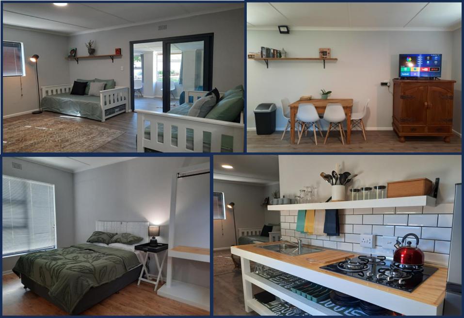 four different pictures of a living room and a bedroom at 23 Belladonna Cottage in Hermanus