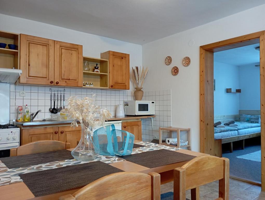 Kuchyň nebo kuchyňský kout v ubytování Apartments Ľubka