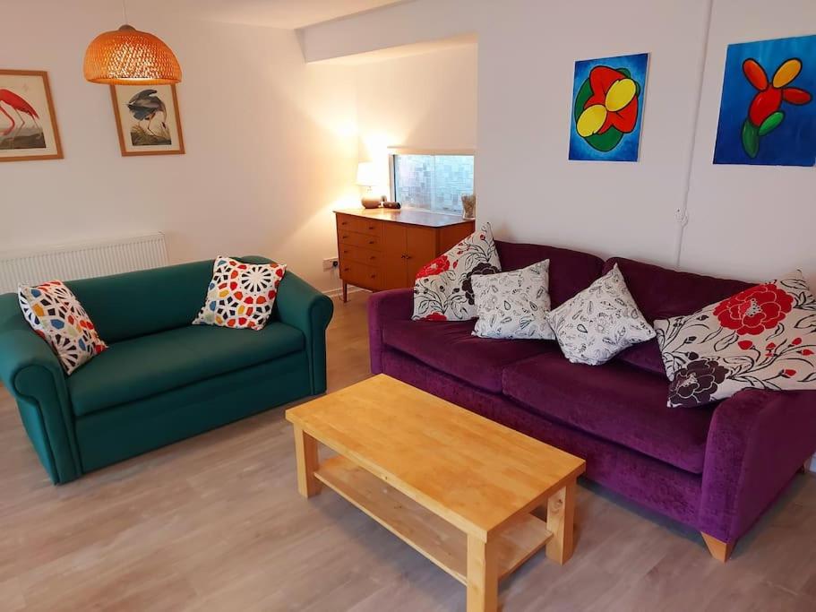 Spacious 3 bedroom house in lovely location في برمنغهام: غرفة معيشة مع كنبتين وطاولة قهوة