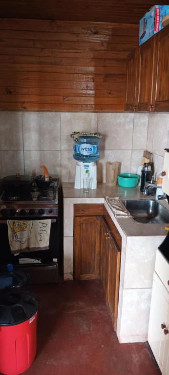 波薩達斯的住宿－Niño，小厨房配有炉灶和水槽
