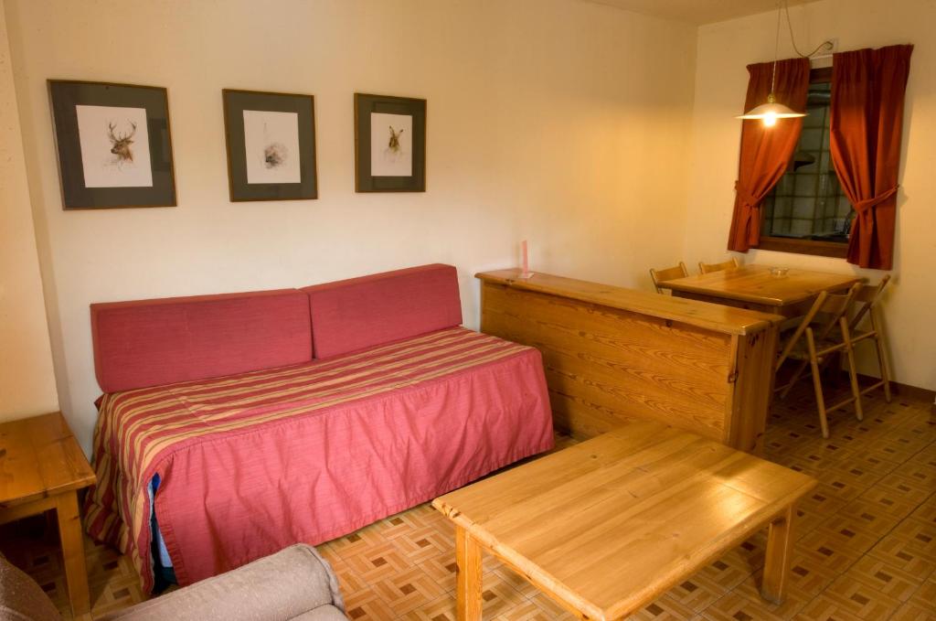 a room with a bed and a table and a desk at Apartamentos Pessets Adelaida in Sort