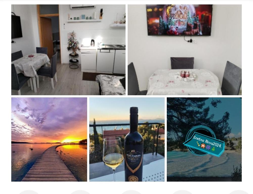 un collage de photos avec une bouteille de vin dans l'établissement Ema, à Šibenik