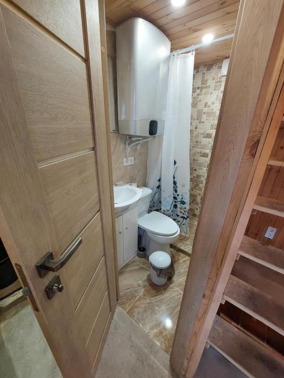 Koupelna v ubytování Pasakų pirtelė