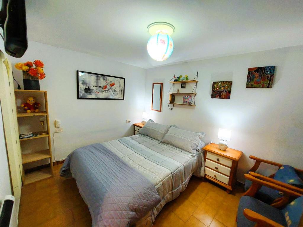 1 dormitorio con 1 cama, 1 mesa y 1 silla en Casa das Peleteiro Ribeira Sacra en Ourense