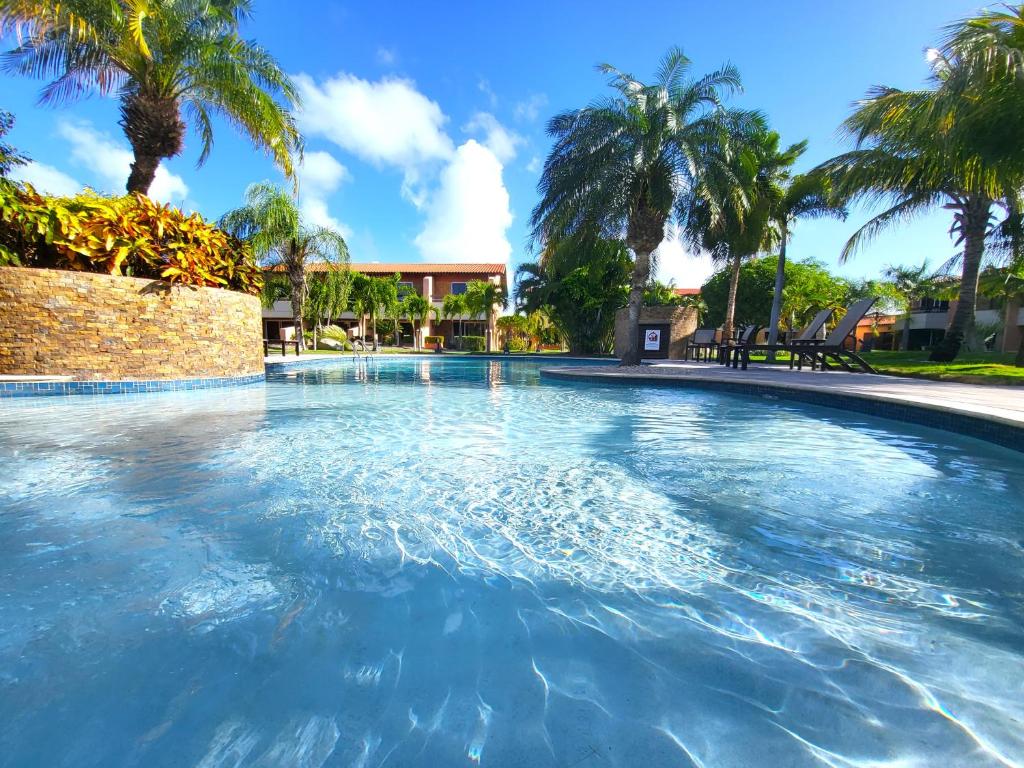 a swimming pool with blue water and palm trees at Eagle Vacation Home in Palm-Eagle Beach