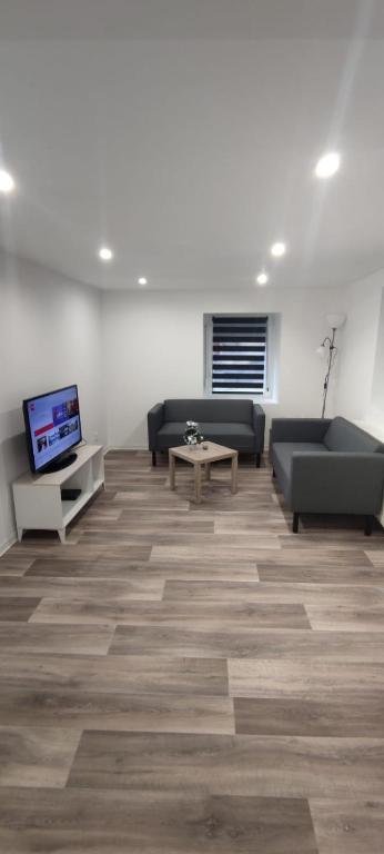 un salon avec deux canapés et une télévision dans l'établissement Se relaxer dans la vallée, à Hombourg-Haut