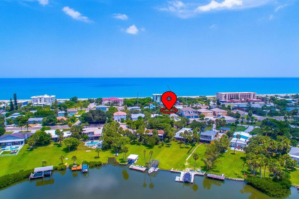 an aerial view of a resort with a red marker at Beach Bungalows By The Sea 3 in Cocoa Beach